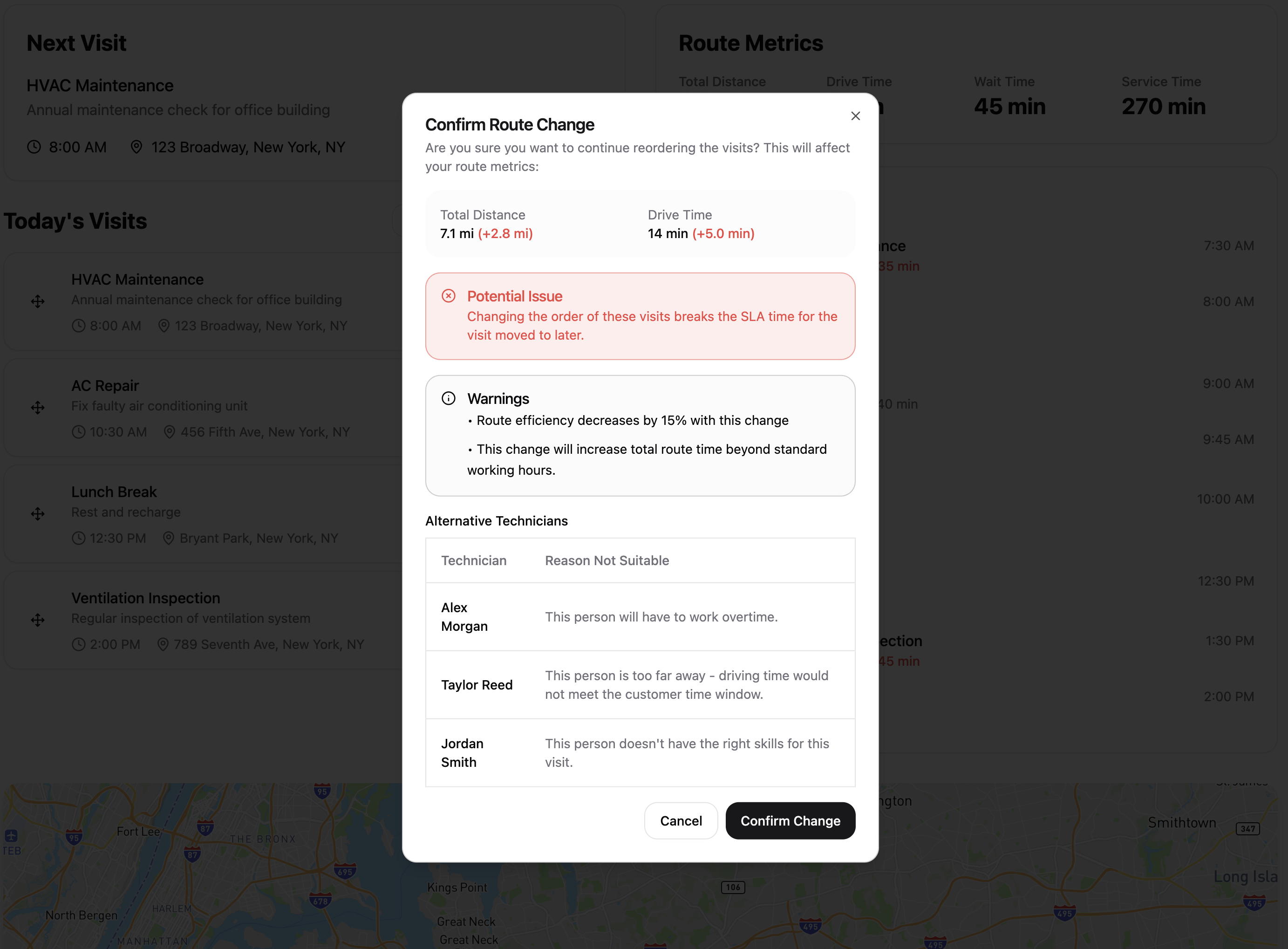 A screenshot of an example UI where a user needs to confirm a change
