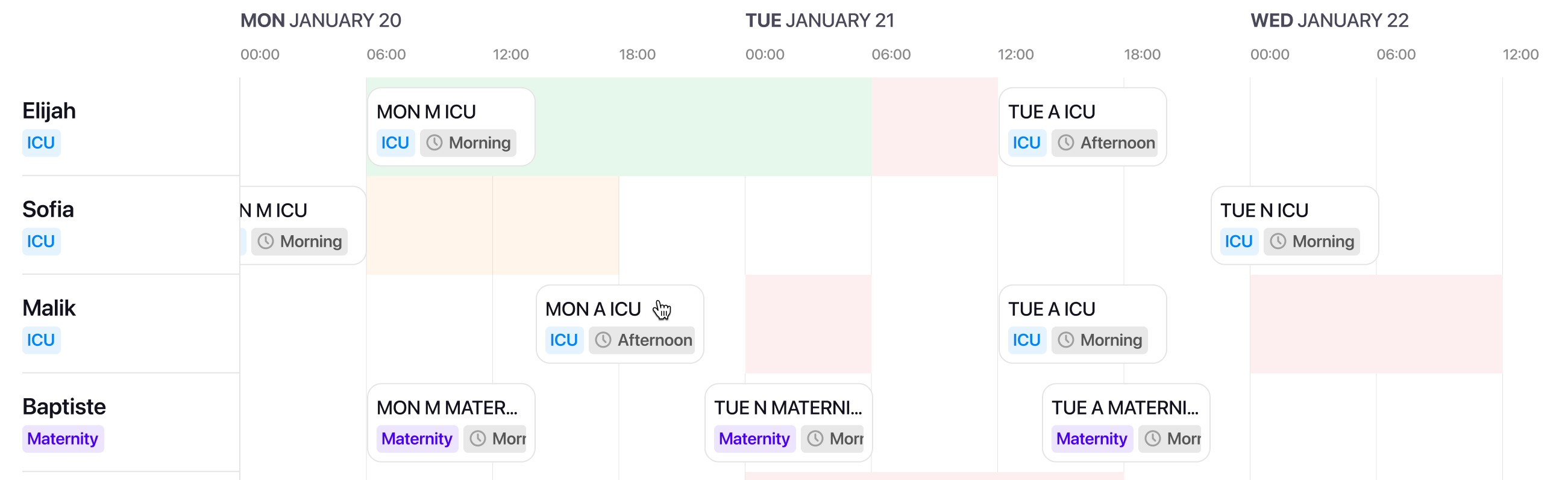 A schedule with assigned shifts