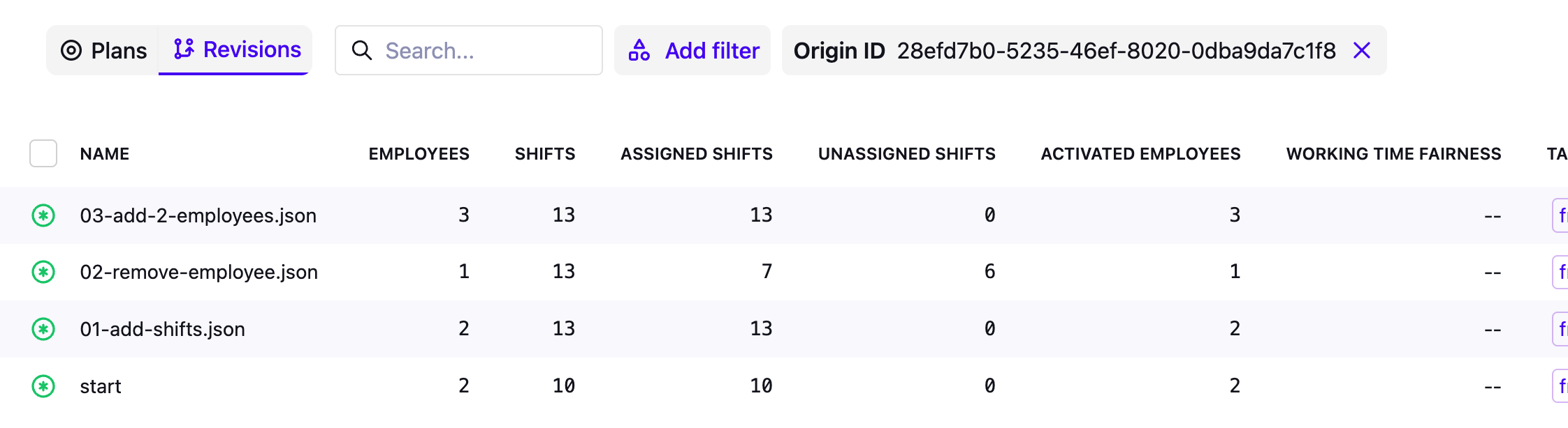 Switch between plans or all revisions