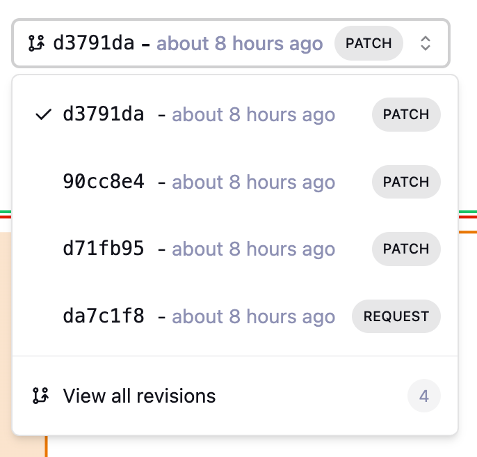 A dropdown with other revisions of the same plan