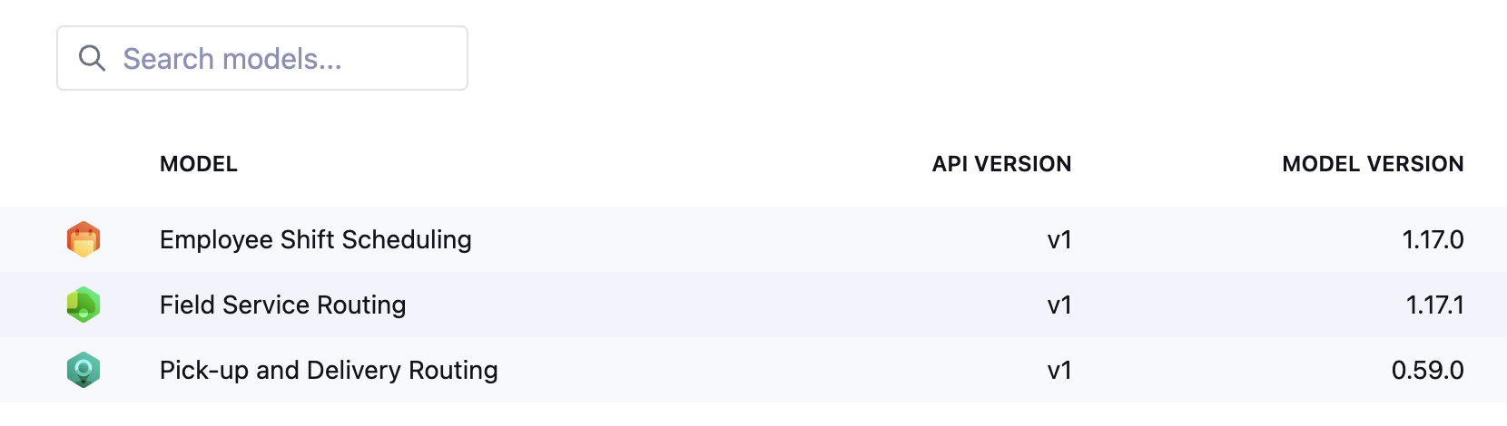 Models' version details in Manage tenant
